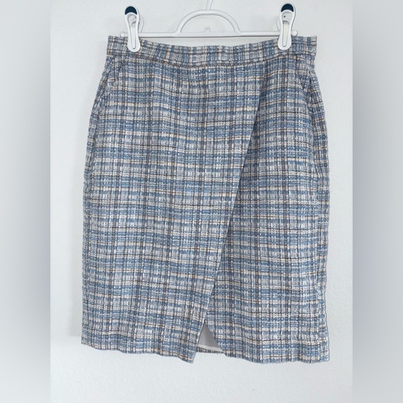 Banana Republic Light Blue Plaid Tweed Pencil Skirt - Picture 3 of 10